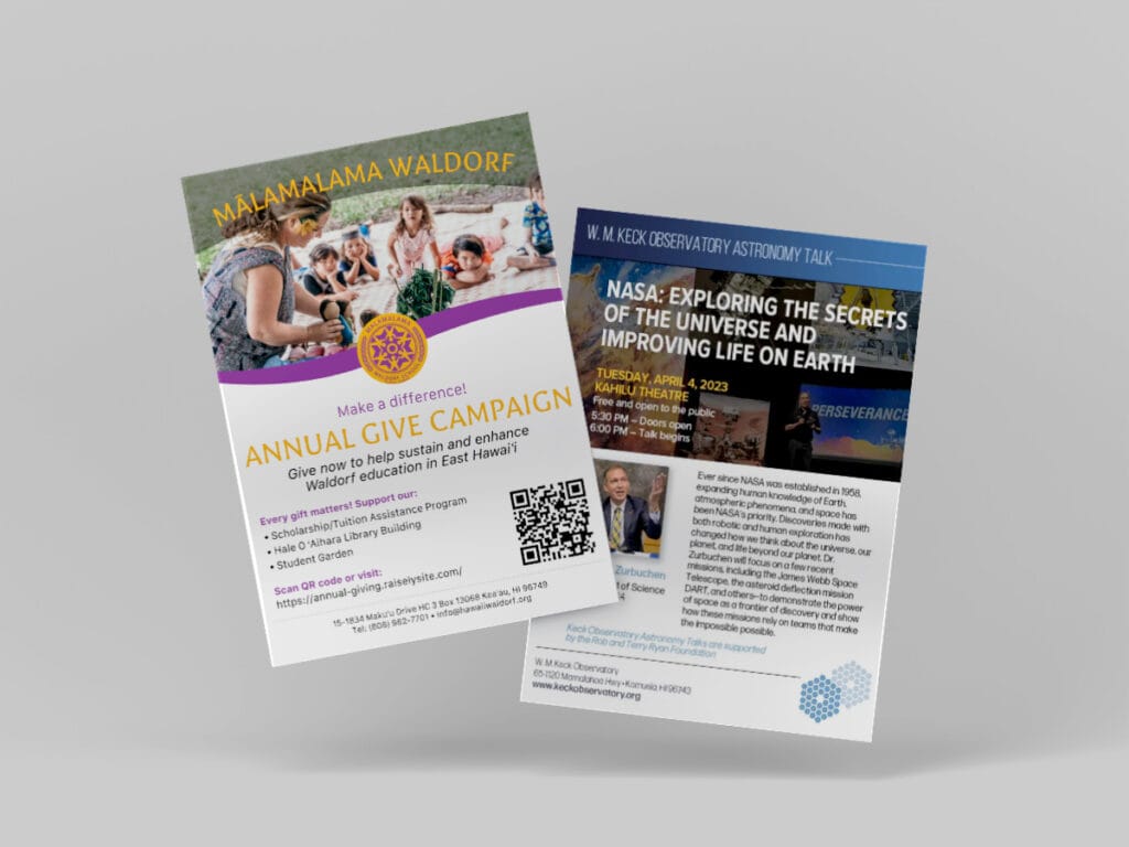 Event and fundraising flyer examples.