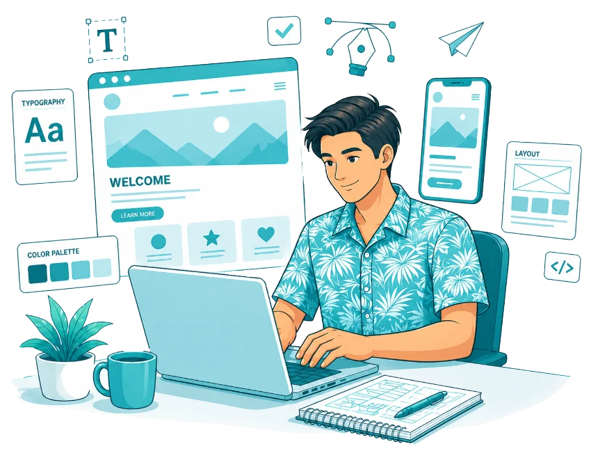 Web Designer Illustration of web designer doing web design and development work.
