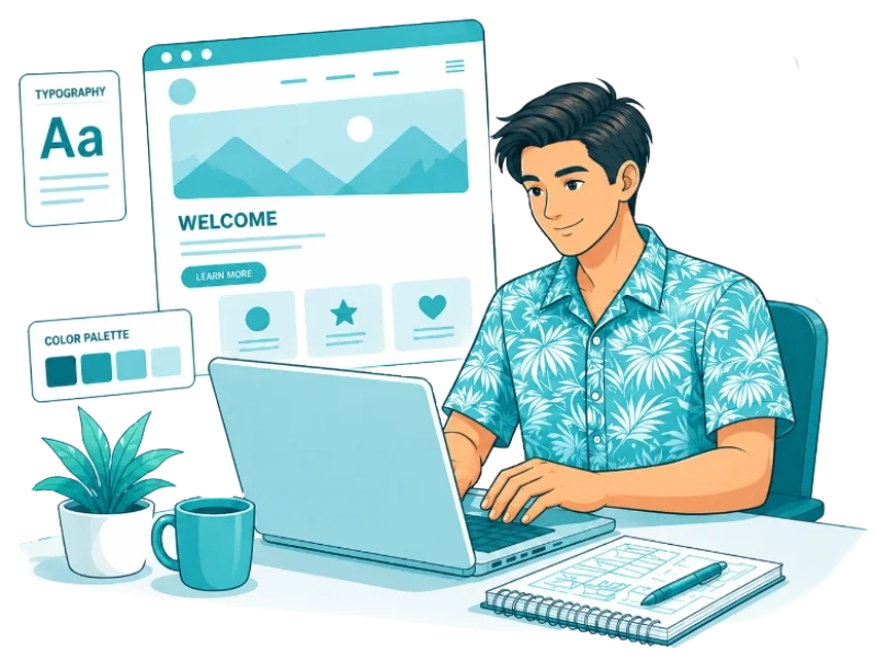 Web Designer at Work Web designer building a website